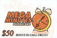 Mega Minutes Phonecard $50 - International Calling Cards